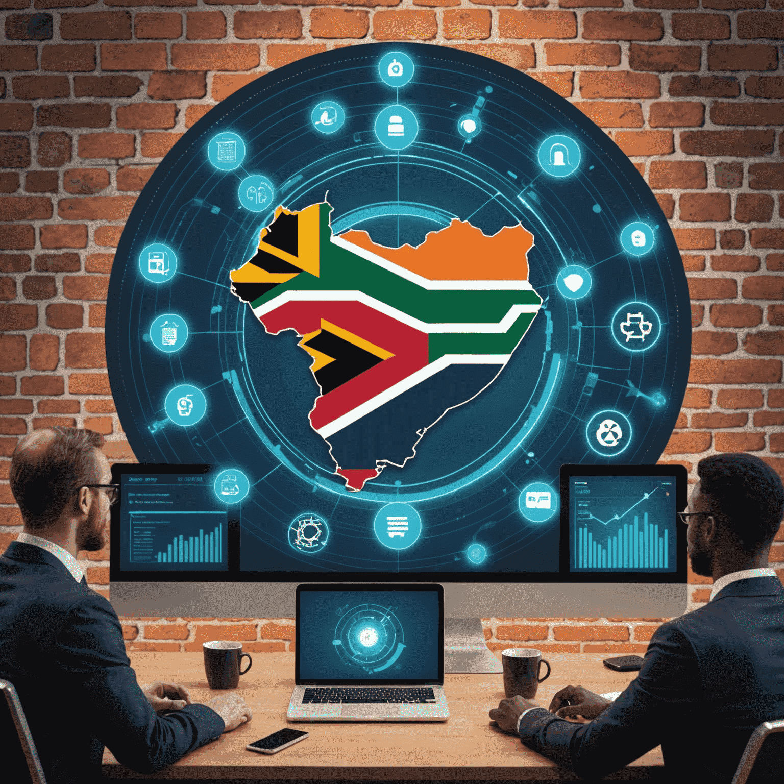 A visual representation of the latest cybersecurity trends in South Africa, including emerging threats, new technologies, and best practices for protecting businesses and individuals.