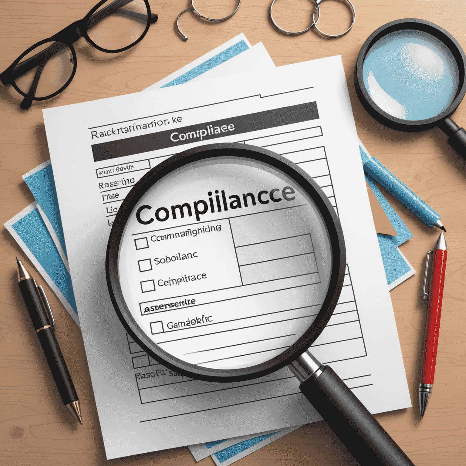 Illustration of a checklist and magnifying glass, representing the process of assessing compliance and identifying potential risks